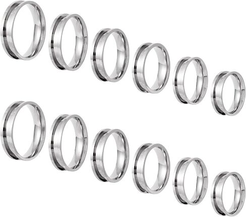 12Pcs 4mm Thin 201 Stainless Steel Grooved Ring 6 Sizes Black Polished Ring Core Blank for Inlay Ring Jewelry Making Comfort Grooved Finger Ring Inner Diameter 17~22mm in Saudi Arabia