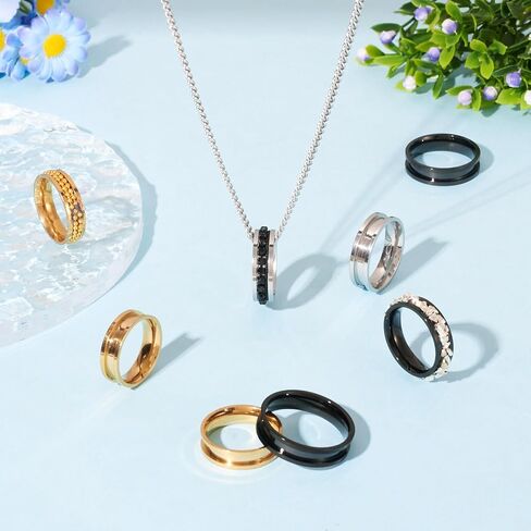 12Pcs 4mm Thin 201 Stainless Steel Grooved Ring 6 Sizes Black Polished Ring Core Blank for Inlay Ring Jewelry Making Comfort Grooved Finger Ring Inner Diameter 17~22mm in Saudi Arabia