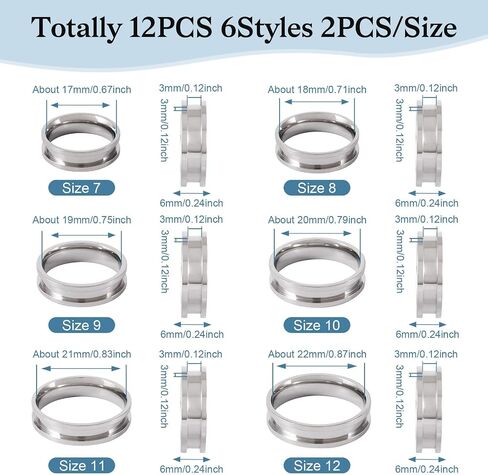 12Pcs 4mm Thin 201 Stainless Steel Grooved Ring 6 Sizes Black Polished Ring Core Blank for Inlay Ring Jewelry Making Comfort Grooved Finger Ring Inner Diameter 17~22mm in Saudi Arabia