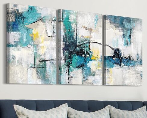 RAMEER Living Room Decor Large Wall Art Artwork for Walls Canvas Pictures for Bedroom Wall Decor Abstract Grey Teal Aqua Blue Wall Paintings for Office Dining Room Wall Decorations 60x28in in Saudi Arabia
