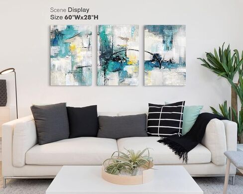 RAMEER Living Room Decor Large Wall Art Artwork for Walls Canvas Pictures for Bedroom Wall Decor Abstract Grey Teal Aqua Blue Wall Paintings for Office Dining Room Wall Decorations 60x28in in Saudi Arabia