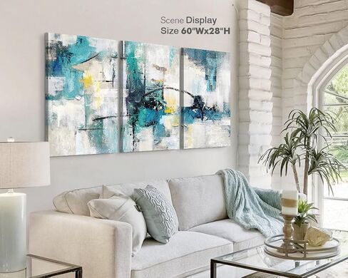 RAMEER Living Room Decor Large Wall Art Artwork for Walls Canvas Pictures for Bedroom Wall Decor Abstract Grey Teal Aqua Blue Wall Paintings for Office Dining Room Wall Decorations 60x28in in Saudi Arabia