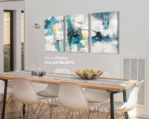 RAMEER Living Room Decor Large Wall Art Artwork for Walls Canvas Pictures for Bedroom Wall Decor Abstract Grey Teal Aqua Blue Wall Paintings for Office Dining Room Wall Decorations 60x28in in Saudi Arabia