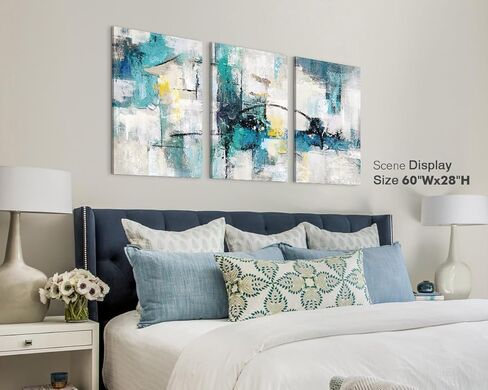 RAMEER Living Room Decor Large Wall Art Artwork for Walls Canvas Pictures for Bedroom Wall Decor Abstract Grey Teal Aqua Blue Wall Paintings for Office Dining Room Wall Decorations 60x28in in Saudi Arabia