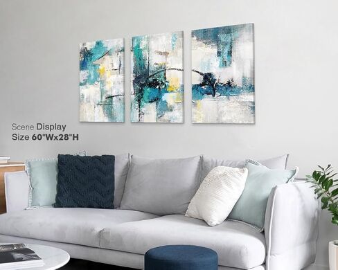 RAMEER Living Room Decor Large Wall Art Artwork for Walls Canvas Pictures for Bedroom Wall Decor Abstract Grey Teal Aqua Blue Wall Paintings for Office Dining Room Wall Decorations 60x28in in Saudi Arabia