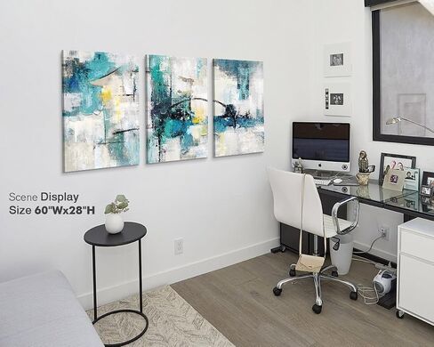 RAMEER Living Room Decor Large Wall Art Artwork for Walls Canvas Pictures for Bedroom Wall Decor Abstract Grey Teal Aqua Blue Wall Paintings for Office Dining Room Wall Decorations 60x28in in Saudi Arabia