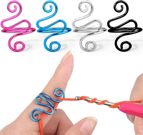 XANGNIER Adjustable Crochet Ring for Finger,Crochet Yarn Tension Rings for Crocheting, Metal Open Yarn Guide Crocheting Loop Ring,Crochet Gifts and Knitting Supplies Accessories Tool,4 PCS in Saudi Arabia