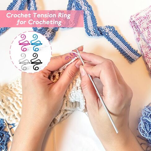 XANGNIER Adjustable Crochet Ring for Finger,Crochet Yarn Tension Rings for Crocheting, Metal Open Yarn Guide Crocheting Loop Ring,Crochet Gifts and Knitting Supplies Accessories Tool,4 PCS in Saudi Arabia