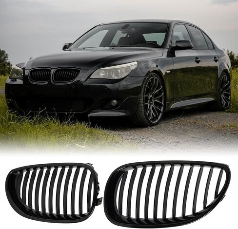شبكة F10 - شبكة أمامية مزدوجة شرائح سوداء لامعة متوافقة مع 2010-2017 BMW 5 Series F10 F11 F18 سيدان 520i 528i 535d 535i 550i 520i - ABS شبكة الكلى السوداء اللامعة in Saudi Arabia