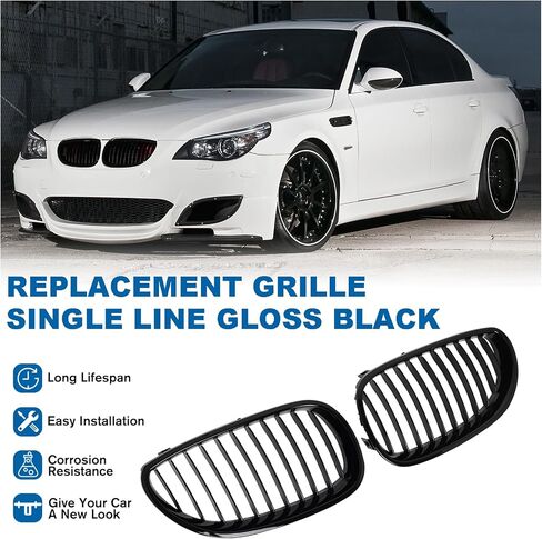 شبكة F10 - شبكة أمامية مزدوجة شرائح سوداء لامعة متوافقة مع 2010-2017 BMW 5 Series F10 F11 F18 سيدان 520i 528i 535d 535i 550i 520i - ABS شبكة الكلى السوداء اللامعة in Saudi Arabia