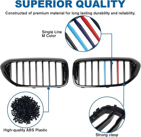 شبكة F10 - شبكة أمامية مزدوجة شرائح سوداء لامعة متوافقة مع 2010-2017 BMW 5 Series F10 F11 F18 سيدان 520i 528i 535d 535i 550i 520i - ABS شبكة الكلى السوداء اللامعة in Saudi Arabia
