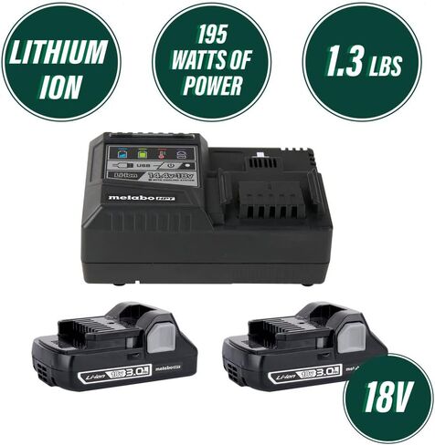 Metabo HPT Battery (2-Pack) and Charger Combo Kit, 18V - 3.0Ah Lithium Ion Batteries, Rapid Charger w/USB Port (UC18YSL3SM) in Saudi Arabia