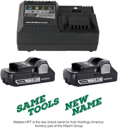 Metabo HPT Battery (2-Pack) and Charger Combo Kit, 18V - 3.0Ah Lithium Ion Batteries, Rapid Charger w/USB Port (UC18YSL3SM) in Saudi Arabia