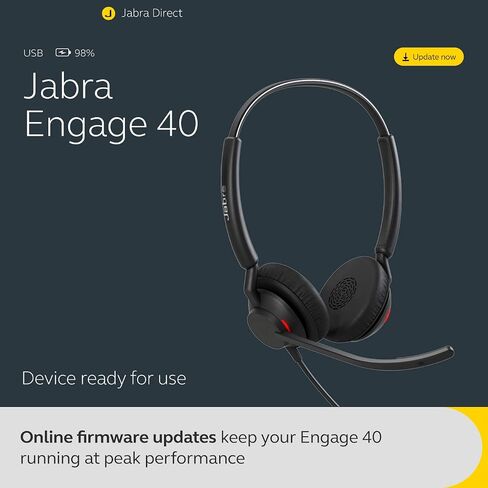 Jabra Engage 40 Wired Stereo Headset with Inline Call Control - Noise-Cancelling 2-Mic Technology, and USB-A Cable - Works With All Leading Unified Communications Platforms Such As Zoom, Unify - Black in Saudi Arabia