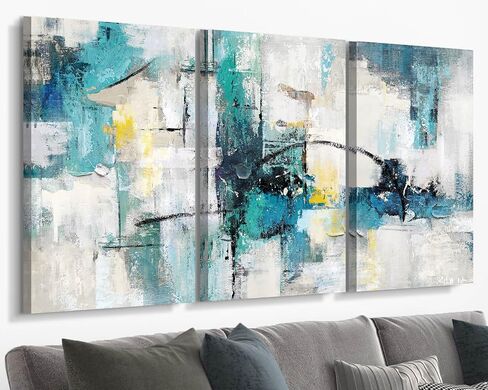 RAMEER Living Room Decor Large Wall Art Artwork for Walls Canvas Pictures for Bedroom Wall Decor Abstract Grey Teal Aqua Blue Wall Paintings for Office Dining Room Wall Decorations 60x28in in Saudi Arabia