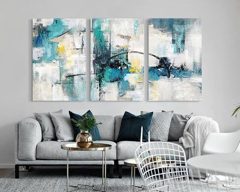 RAMEER Living Room Decor Large Wall Art Artwork for Walls Canvas Pictures for Bedroom Wall Decor Abstract Grey Teal Aqua Blue Wall Paintings for Office Dining Room Wall Decorations 60x28in in Saudi Arabia