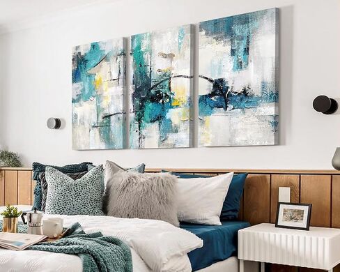 RAMEER Living Room Decor Large Wall Art Artwork for Walls Canvas Pictures for Bedroom Wall Decor Abstract Grey Teal Aqua Blue Wall Paintings for Office Dining Room Wall Decorations 60x28in in Saudi Arabia