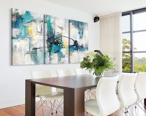 RAMEER Living Room Decor Large Wall Art Artwork for Walls Canvas Pictures for Bedroom Wall Decor Abstract Grey Teal Aqua Blue Wall Paintings for Office Dining Room Wall Decorations 60x28in in Saudi Arabia