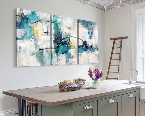 RAMEER Living Room Decor Large Wall Art Artwork for Walls Canvas Pictures for Bedroom Wall Decor Abstract Grey Teal Aqua Blue Wall Paintings for Office Dining Room Wall Decorations 60x28in in Saudi Arabia