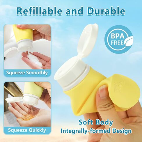 Travel Bottles for Toiletries, 4Pack TSA Approved 3oz Travel Size Bottles, Portable Leak Proof Refillable Silicone Travel Toiletry Bottles for Shampoo and Conditioner Lotion Body Wash in Saudi Arabia