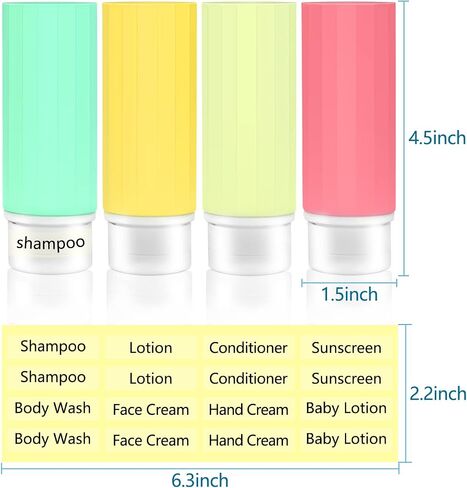Travel Bottles for Toiletries, 4Pack TSA Approved 3oz Travel Size Bottles, Portable Leak Proof Refillable Silicone Travel Toiletry Bottles for Shampoo and Conditioner Lotion Body Wash in Saudi Arabia