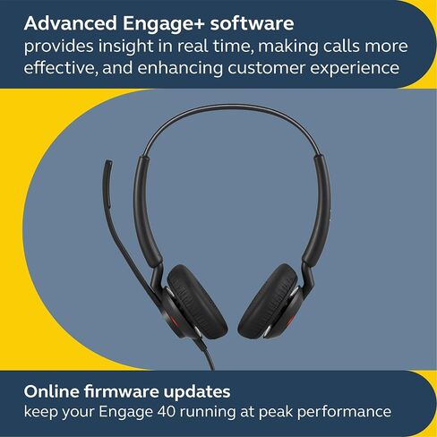 Jabra Engage 40 Wired Stereo Headset with Inline Call Control - Noise-Cancelling 2-Mic Technology, and USB-A Cable - Works With All Leading Unified Communications Platforms Such As Zoom, Unify - Black in Saudi Arabia