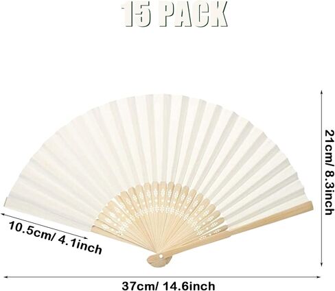 Woohome 15 PCS Hand Fan Foldable Paper Fan for Dancing, Part, Picnic, Wedding Party Gift, Guest Favour Wedding Decoration (White) in Saudi Arabia