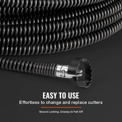 VEVOR 100ft5/8 Cleaning 100 FT x 5/8 Inch Professional Sectional Cleaner 7 Cutters for 0.8" to 3.9" Pipes, Hollow Core Sewer Auger Cable for Sink, Floor Drain, Toilet, Black in Kuwait