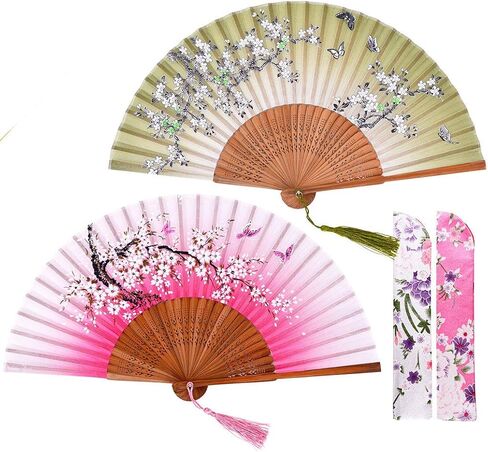 مراوح Amajiji الصينية اليابانية القابلة للطي للنساء، مراوح يدوية من حرير الخيزران، مثالية للحفلات، الزفاف، الرقص، الديكور، الأداء، هدية (عبوتان - أسود بنفسجي) in Kuwait