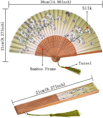 مراوح Amajiji الصينية اليابانية القابلة للطي للنساء، مراوح يدوية من حرير الخيزران، مثالية للحفلات، الزفاف، الرقص، الديكور، الأداء، هدية (عبوتان - أسود بنفسجي) in Kuwait