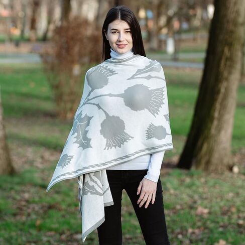 SAOL 100% Egyptian Cotton Scottish Thistle Shawl Ruana for Ladies, One Size Shawl, Made in Ireland in Kuwait
