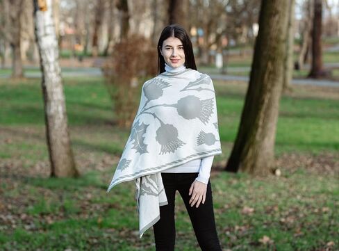 SAOL 100% Egyptian Cotton Scottish Thistle Shawl Ruana for Ladies, One Size Shawl, Made in Ireland in Kuwait