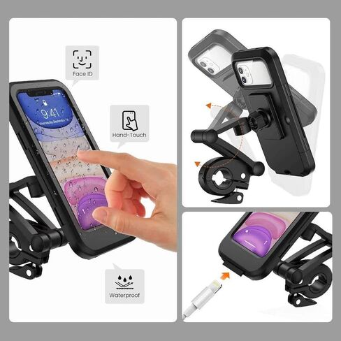 Phone Holder for Bike Waterproof,Motorcycle Handlebar Mount,Mountain Bicycle Cellphone Clamp，Scooter Phone Clip Freely Adjustable Height and 360°Rotation,Suitable for Any Smartphone GPS Navigation in Kuwait