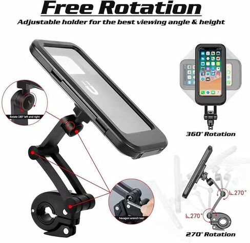 Phone Holder for Bike Waterproof,Motorcycle Handlebar Mount,Mountain Bicycle Cellphone Clamp，Scooter Phone Clip Freely Adjustable Height and 360°Rotation,Suitable for Any Smartphone GPS Navigation in Kuwait