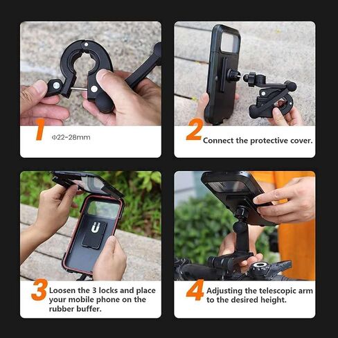 Phone Holder for Bike Waterproof,Motorcycle Handlebar Mount,Mountain Bicycle Cellphone Clamp，Scooter Phone Clip Freely Adjustable Height and 360°Rotation,Suitable for Any Smartphone GPS Navigation in Kuwait