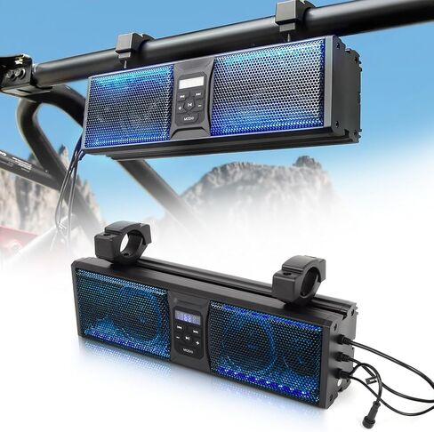 شريط صوت عالمي مقاس 16 بوصة ATV UTV لعربة الجولف، صوت بلوتوث، 6 مكبرات صوت، منفذ USB، إضاءة متعددة الألوان، شريط صوت بلوتوث لعربة الجولف/ATV/UTV/Marine لشريط رول 1.75-2.25 بوصة in Kuwait