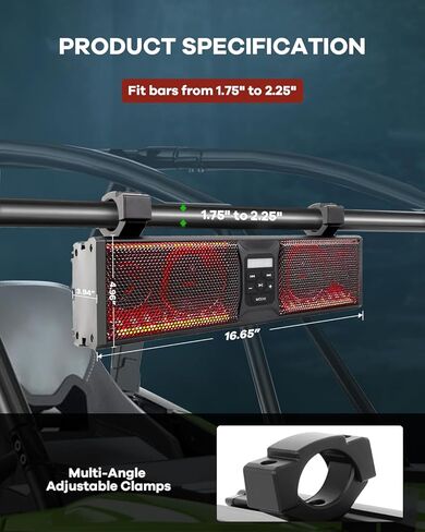 شريط صوت عالمي مقاس 16 بوصة ATV UTV لعربة الجولف، صوت بلوتوث، 6 مكبرات صوت، منفذ USB، إضاءة متعددة الألوان، شريط صوت بلوتوث لعربة الجولف/ATV/UTV/Marine لشريط رول 1.75-2.25 بوصة in Kuwait