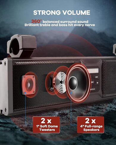 شريط صوت عالمي مقاس 16 بوصة ATV UTV لعربة الجولف، صوت بلوتوث، 6 مكبرات صوت، منفذ USB، إضاءة متعددة الألوان، شريط صوت بلوتوث لعربة الجولف/ATV/UTV/Marine لشريط رول 1.75-2.25 بوصة in Kuwait