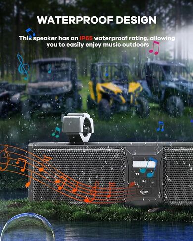 شريط صوت عالمي مقاس 16 بوصة ATV UTV لعربة الجولف، صوت بلوتوث، 6 مكبرات صوت، منفذ USB، إضاءة متعددة الألوان، شريط صوت بلوتوث لعربة الجولف/ATV/UTV/Marine لشريط رول 1.75-2.25 بوصة in Kuwait