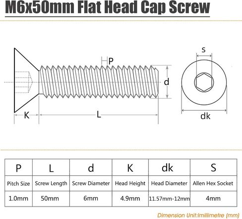 M4 Flat Head Screw, 50Pcs M4-0.7x8mm Flat Head Cap Screws and Bolts, 304 Stainless Steel, Machine Bolts,Full Thread,Allen Socket Drive,Bright Finish,Quantity 50 (M4x8mm) in Saudi Arabia