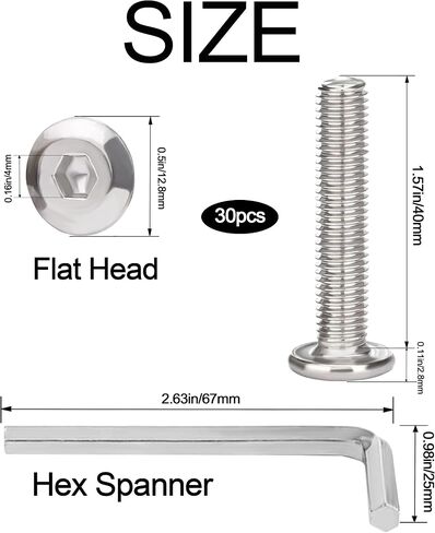M6 x 30mm 30Pcs Flat Head Hex Socket Cap Screws Bolts,Full Machine Thread Coverage，304 Stainless Steel (with Hex Spanner) in Saudi Arabia