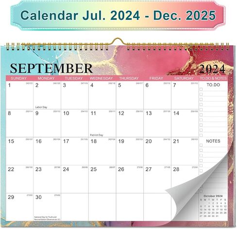 تقويم الحائط 2024-2025، 18 شهرًا من يوليو 2024 إلى ديسمبر 2025، تقويم حائط كبير 12 بوصة × 15 بوصة، تقويم شهري، تقويم حائط معلق مع ملصق المهرجان، مثالي للعائلة والمدرسة والمكتب in Kuwait