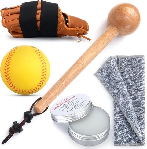 5 Pcs Baseball Glove Break in Kit Include Solid Construction Glove Mallet Practice Ball Wrap Band Glove Conditioner Cleaning Cloth for Adult Kids Youth Softball Baseball Catcher Accessories in Saudi Arabia