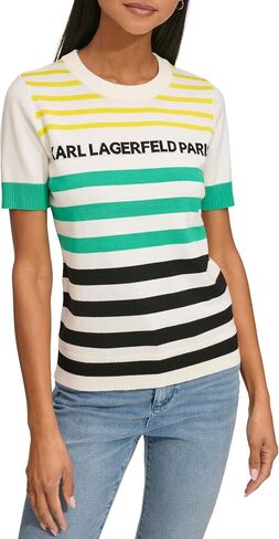 Karl Lagerfeld Paris Women's Multi Color Stripe Logo Sweater in Saudi Arabia