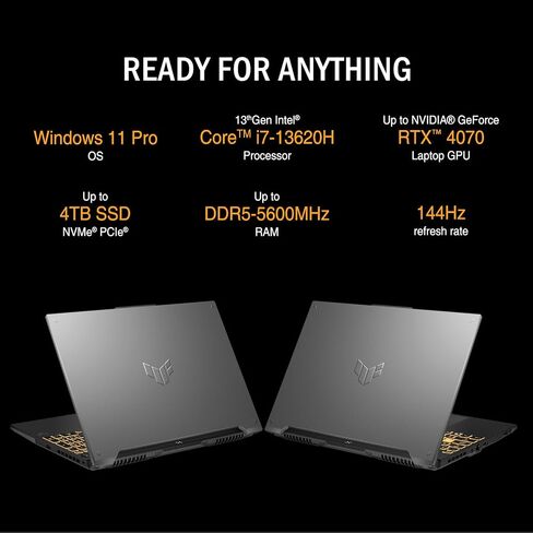 ASUS TUF 15.6 i7 RTX 4070 Premium Gaming Laptop, 15.6" FHD 1920 * 1080 144Hz, Intel i7-13620H (Beats Intel i9-12900), NVIDIA GeForce RTX 4070, 64GB DDR5, 4TB SSD, RGB Backlit Keyboard, Windows 11 Pro in Kuwait