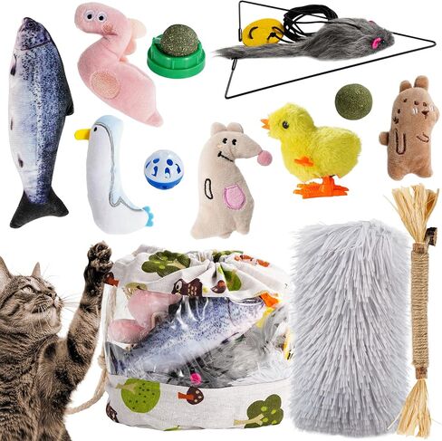 مجموعة لعب النعناع البري 12 في 1 من Nocciola: كرات النعناع البري الطبيعية، سمك السلمون المحاكاة، وسادة قطيفة، عصا مضغ سيلفرفين والمزيد - مجموعة ألعاب ممتعة وتفاعلية للقطط in Kuwait