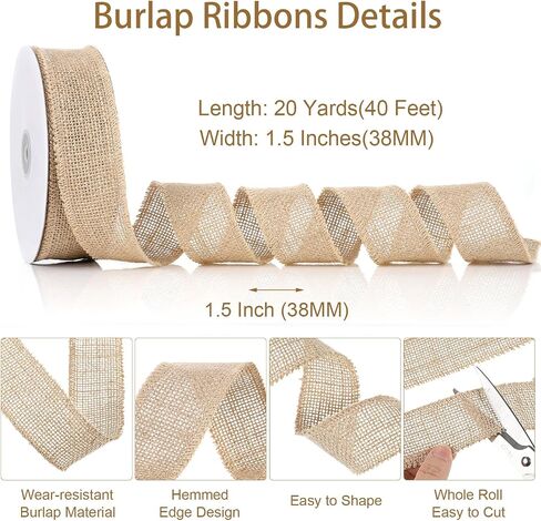 Burlap Ribbon 20 Yards 1-1/2 Inch Natural Jute Ribbon for Bows Wreaths Crafts Flower Bouquet Gift Wrapping Wedding Decoration in Saudi Arabia