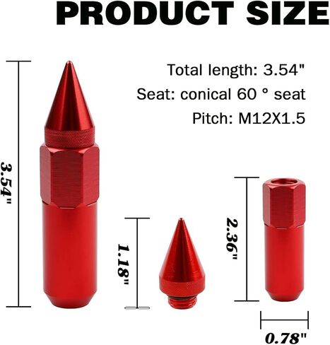 20 قطعة M12x1.5 صواميل عجلة السيارة مع غطاء مدبب، ارتفاع 60 مم من الألومنيوم المضاد للتآكل لعجلات السيارة، صواميل عروة، غطاء السيارة موالف ممتد، عالمي لشاحنة الدفع الرباعي RV (أسود) in Kuwait