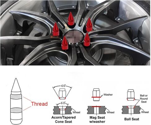 20 قطعة M12x1.5 صواميل عجلة السيارة مع غطاء مدبب، ارتفاع 60 مم من الألومنيوم المضاد للتآكل لعجلات السيارة، صواميل عروة، غطاء السيارة موالف ممتد، عالمي لشاحنة الدفع الرباعي RV (أسود) in Kuwait