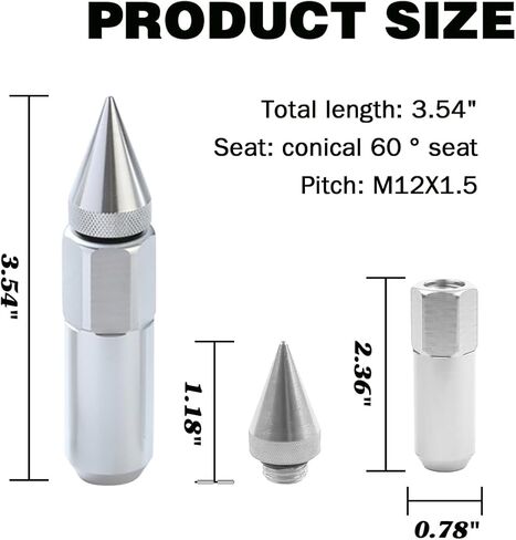20 قطعة M12x1.5 صواميل عجلة السيارة مع غطاء مدبب، ارتفاع 60 مم من الألومنيوم المضاد للتآكل لعجلات السيارة، صواميل عروة، غطاء السيارة موالف ممتد، عالمي لشاحنة الدفع الرباعي RV (أسود) in Kuwait
